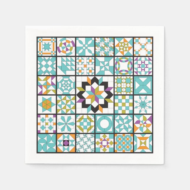 Guardanapo De Papel Modern Turquoise Amostra Quilt Napkins (Frente)