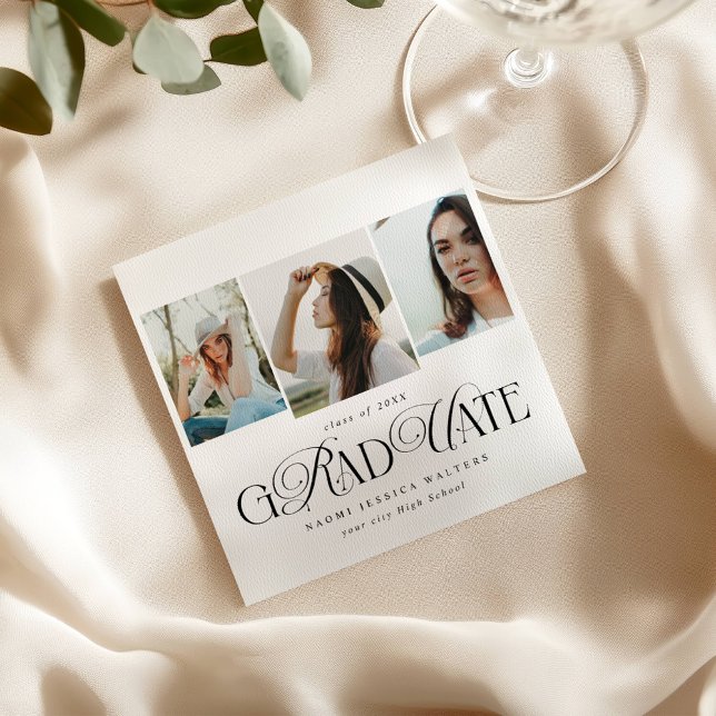 Guardanapo De Papel Modern Typography Multi Photo Elegant Graduation (Criador carregado)