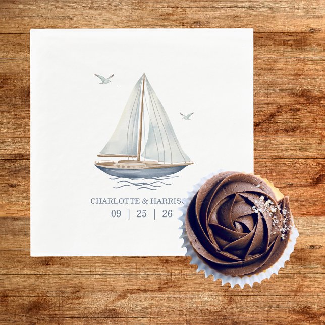 Guardanapo De Papel Modern Watercolor Coastal Seascape Wedding (Criador carregado)