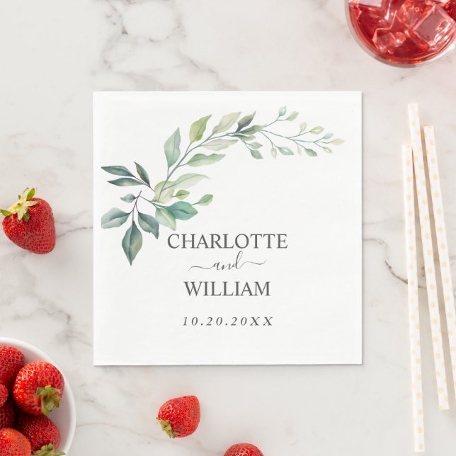 Guardanapo De Papel Modern Watercolor Eucalyptus Leaves Greenery (Insitu)