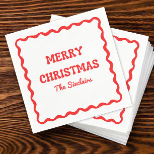 Guardanapo De Papel Modern Wavy Border Trendy Red Christmas Party