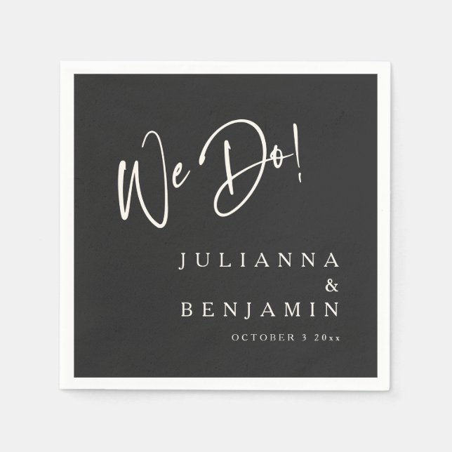 Guardanapo De Papel Modern We Do Elegant Custom Black Cream Wedding (Frente)