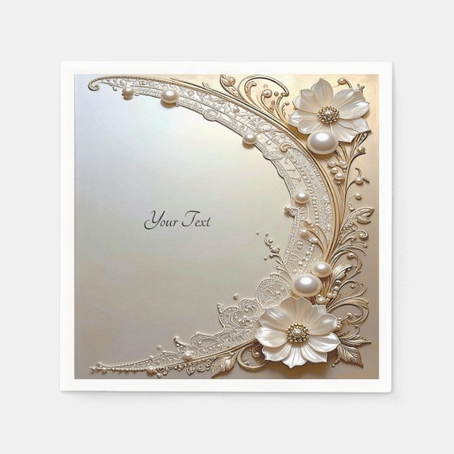 Guardanapo De Papel Modern White Flowers Pearls (Frente)