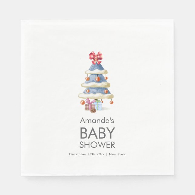 Guardanapo De Papel Modern Winter Bow Christmas Tree Baby Shower  (Frente)