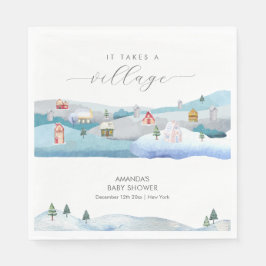 Guardanapo De Papel Modern Winter Snow It Takes A Village Baby Shower 