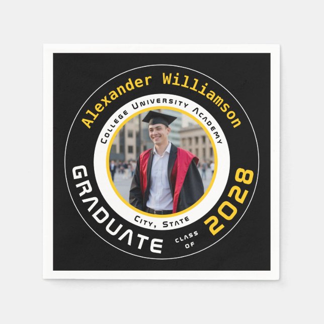 Guardanapo De Papel Modern Yellow Black White Graduation Photo  (Frente)