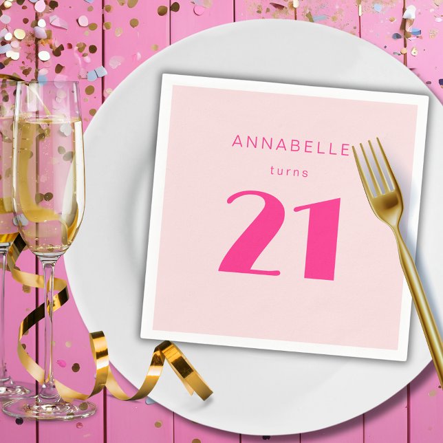 Guardanapo De Papel Moderno 21 ruas 21 Festas de aniversário Rosa (Blush pink custom paper napkins for girls 21st birthday party celebrations.)