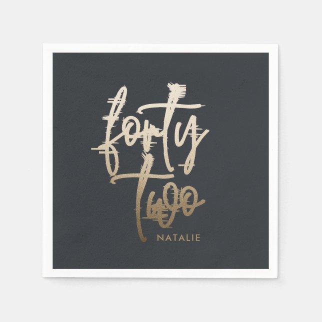 Guardanapo De Papel Moderno 42º aniversário Escrito elegante em ouro n (Frente)