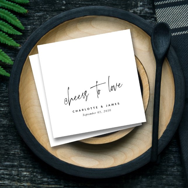 Guardanapo De Papel Moderno aplaude o casamento personalizado elegante (Modern Cheers to Love Elegant Personalized Wedding Napkins)
