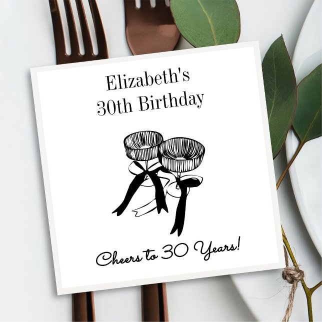 Guardanapo De Papel Moderno B&W Alegra-se a 30 anos Aniversário Napkin (Criador carregado)