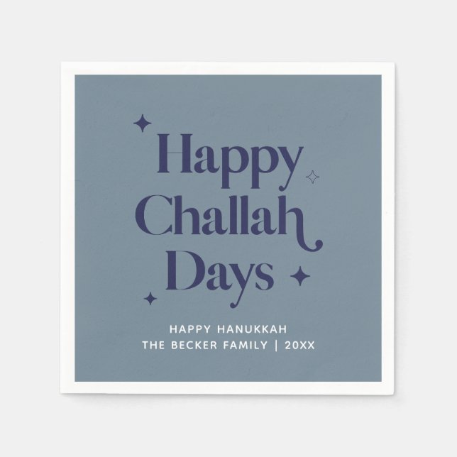 Guardanapo De Papel Moderno Blue Happy Challah Days Hanukkah (Frente)