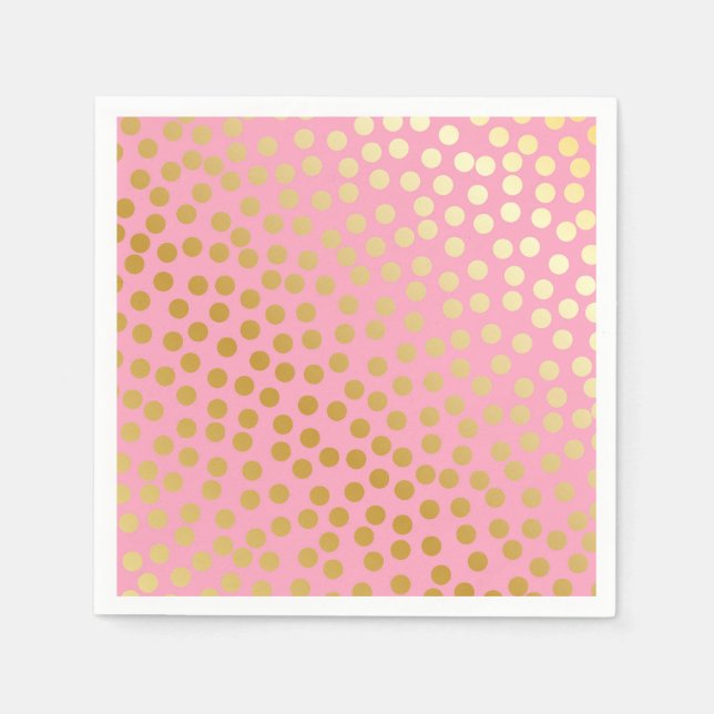 Guardanapo De Papel Moderno Confetti Bolinhas Rosa e Dourado (Frente)
