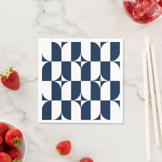 Guardanapo De Papel Moderno do século médio azul e branco