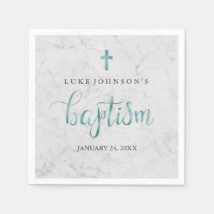 Guardanapo De Papel Moderno Marble Blue Baptism Napkin
