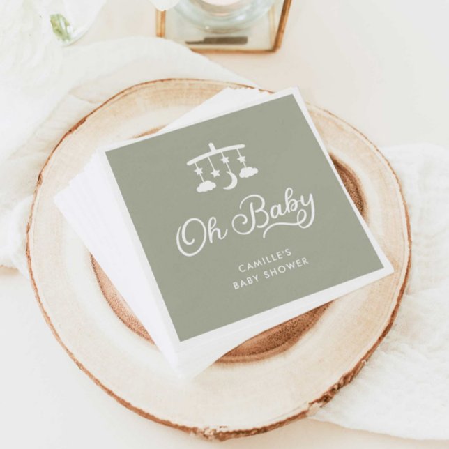Guardanapo De Papel Moderno Oh Chá de fraldas Sage Green (Sage Green Oh Baby Shower Paper Napkins)