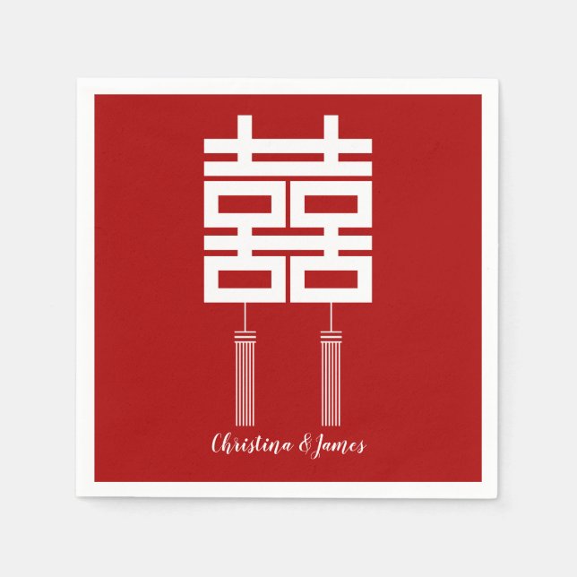 Guardanapo De Papel Moderno Red Double Feliz Casamento Napkins (Frente)