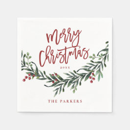 Guardanapo De Papel Moderno Roteiro Vermelho Feliz Vergonha de Natal