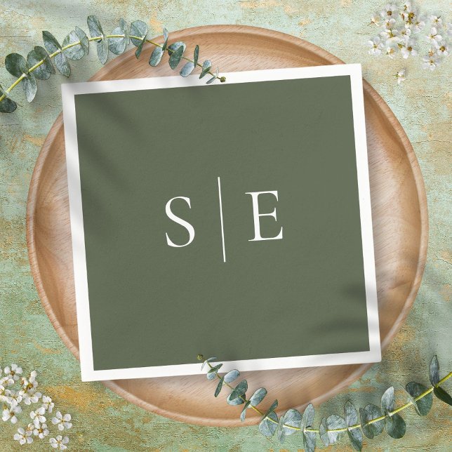 Guardanapo De Papel Moderno Verde Oliva Monograma Minimalista (Modern Olive Green Green Monogram Minimalist Napkins)