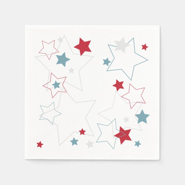 Guardanapo De Papel Moderno Vermelho Branco e Azul Estrelas Patriotas (Frente)