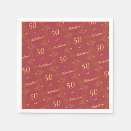Guardanapo De Papel Moderno Vermelho Dourado 50 Fabuloso Aniversário