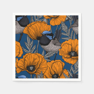 Guardanapo De Papel Moinhos de fada e flores de papoila laranja