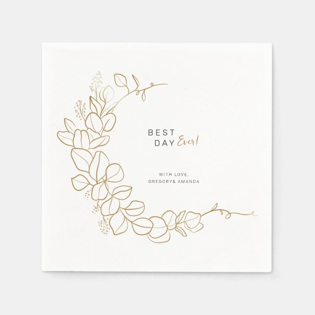 Guardanapo De Papel Moldura de Folhas de Ouro Pintadas à Mão Casamento (Frente)