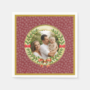Guardanapo De Papel Moldura de Foto Personalizada e Grinalda de Natal