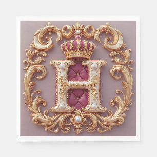 Guardanapo De Papel Moldura Dourada Luxuosa Com Monograma Coroado