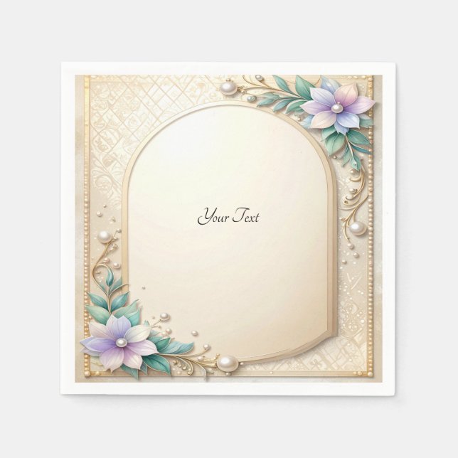 Guardanapo De Papel Moldura Floral Decorativa com Pérolas (Frente)