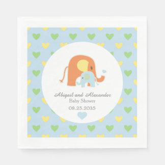 Guardanapo De Papel Mom and Blue Elephant Baby Shower Napkin