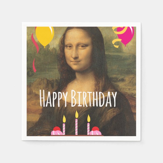 Guardanapo De Papel Mona Lisa Aniversário com Bolo e Balões (Frente)