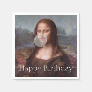 Guardanapo De Papel Mona Lisa soprando chiclete Feliz aniversário