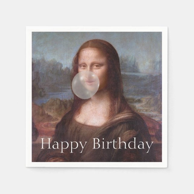 Guardanapo De Papel Mona Lisa soprando goma Feliz aniversário (Frente)