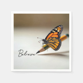 Guardanapo De Papel Monarch Butterfly With Believe Text