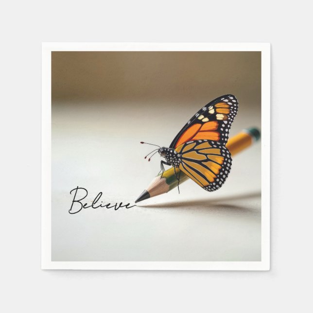 Guardanapo De Papel Monarch Butterfly With Believe Text (Frente)