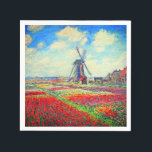 Guardanapo De Papel Monet Tulips Windmill<br><div class="desc">Napkins com pintura de Claude Monet para flores e moinhos de vento. Lindos e coloridos campos de tulipas vermelhas,  cor-de-rosa e amarelas ao lado de um moinho de vento e casa na Holanda. Um presente de Monet excelente para fãs do impressionismo e da arte francesa.</div>