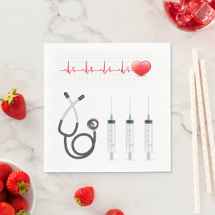 Guardanapo De Papel Monitor de ECG do Coração com Estetoscópio e Serin