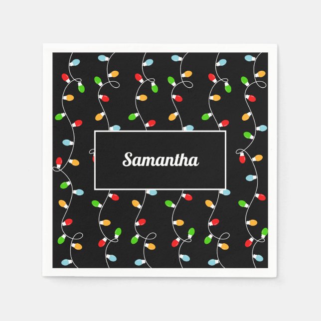 Guardanapo De Papel Monogram Black Christmas Lights (Frente)