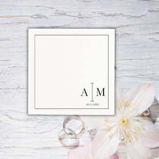 Guardanapo De Papel Monogram Couple Date Simple Border Wedding