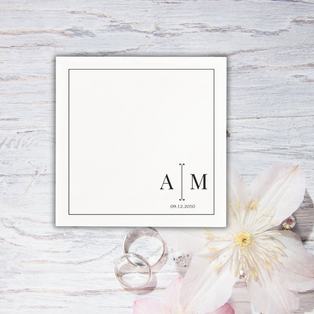 Guardanapo De Papel  Monogram Couple Date Simple Border Wedding (Criador carregado)
