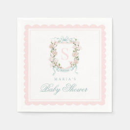 Guardanapo De Papel Monogram Crest Pink Bow Scallop