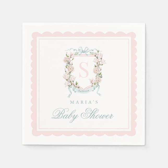 Guardanapo De Papel Monogram Crest Pink Bow Scallop (Frente)