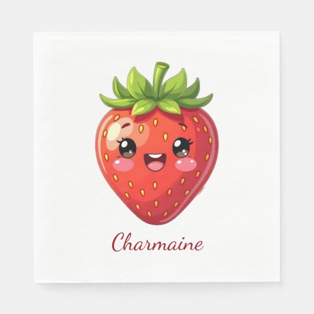 Guardanapo De Papel Monogram cute strawberry kawaii (Frente)