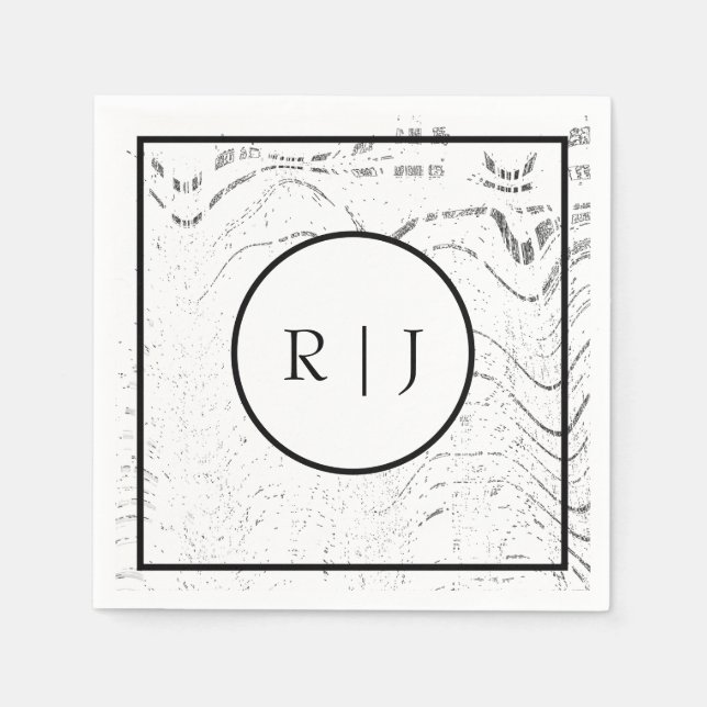 Guardanapo De Papel Monogram Initial Black White Abstract Cool Wedding (Frente)