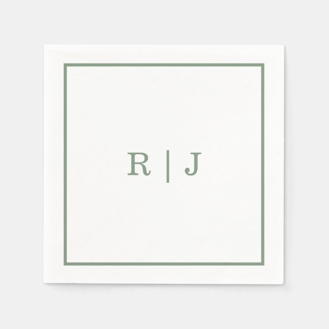 Guardanapo De Papel Monogram Letters Sage Green Elegant Wedding (Frente)