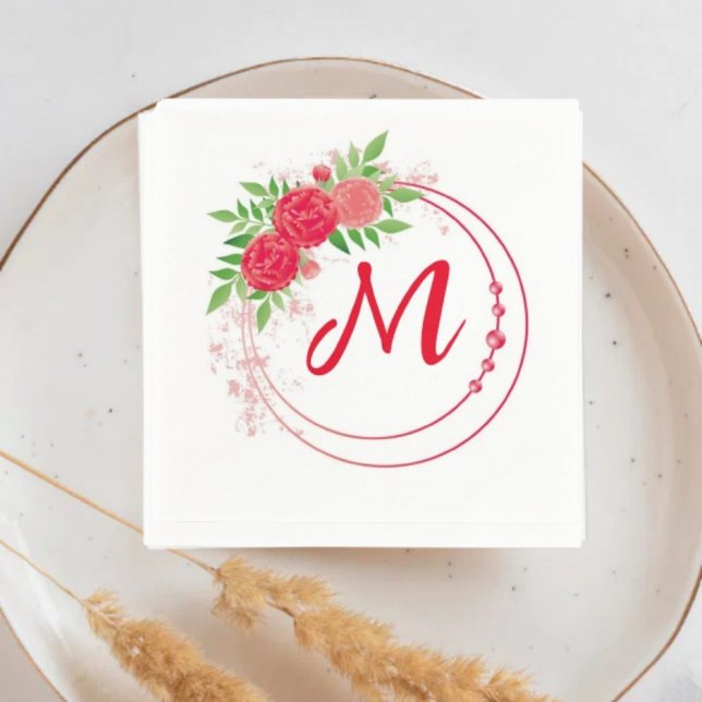 Guardanapo De Papel Monogram Wedding bridal reception red (Criador carregado)