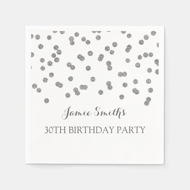 Guardanapo De Papel Monograma aniversário de 30 anos Napkin Silver con (Frente)