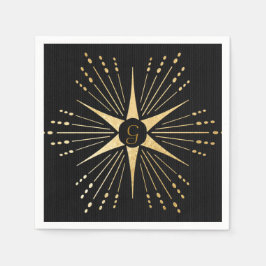 Guardanapo De Papel Monograma Art Deco Star Black e Dourado