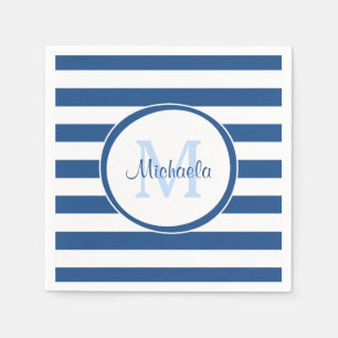 Guardanapo De Papel Monograma azul rico anca e listras horizontais
