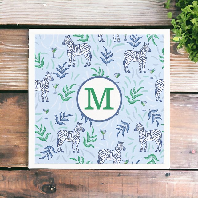 Guardanapo De Papel Monograma Azul Zebra Martinis, Marinho de pré-disq (Criador carregado)